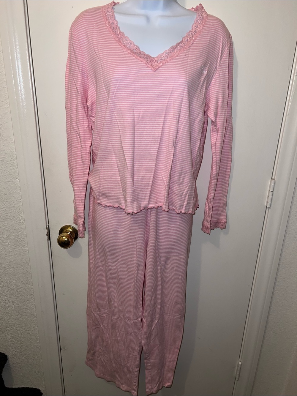 Chaps Soft Pink Lace-Trim Pajama Set
